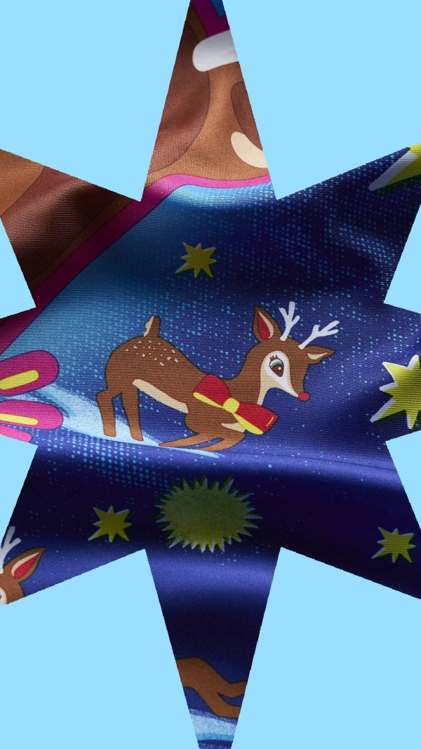 It's Christmas Deer Knot Wrap 100% recycled polyester, a 70cm x 70cm Knot Wrap